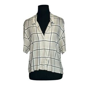 Urban Outfitters cream black plaid button short sleeves shirt size Large